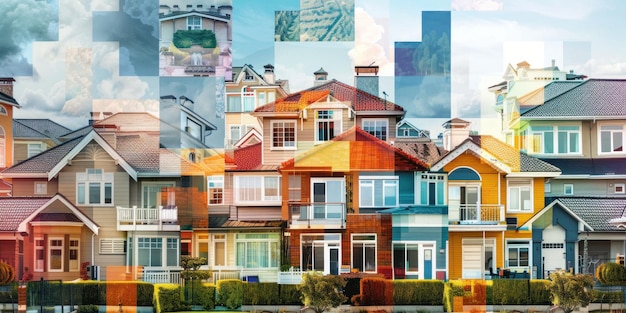 An image showing diverse housing options (single-family home, apartment building, townhouse) representing investments in real estate.