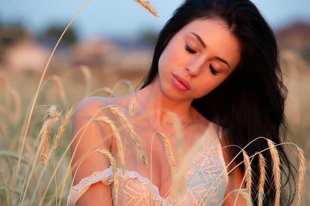 A serene photograph of Lee Young-ae, highlighting her radiant beauty and graceful demeanor. She is dressed in a traditional Korean outfit, and the background features a tranquil garden scene, emphasizing her timeless elegance.