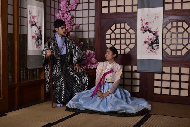 A scene from a K-drama depicting a traditional Korean ceremony or ritual, such as a royal wedding or ancestral rite. The image should clearly display the cultural practices and customs of the time.