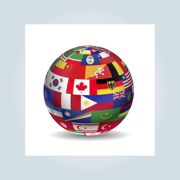 A globe with different flags representing various countries and their access to diverse drama content through streaming services, highlighting geographical restrictions. The VPN icon is prominently displayed, connecting users to global streaming libraries beyond borders.