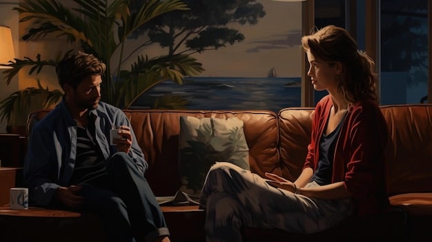 A screenshot of a particularly intense dialogue scene between two characters, with subtitles highlighting a key line. The expressions on the characters' faces convey the depth of their emotions during the conversation.