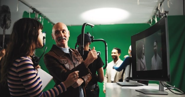 A behind-the-scenes photo of a TV show production, showcasing the complexity and collaboration involved in creating an episode.