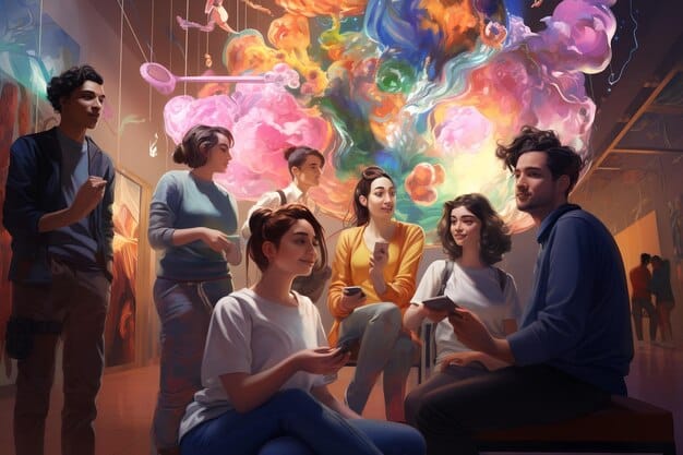 A wide shot depicting a group of characters in engaging in a heartfelt or tense conversation, highlighting the dynamics between them and their collective emotional journey.