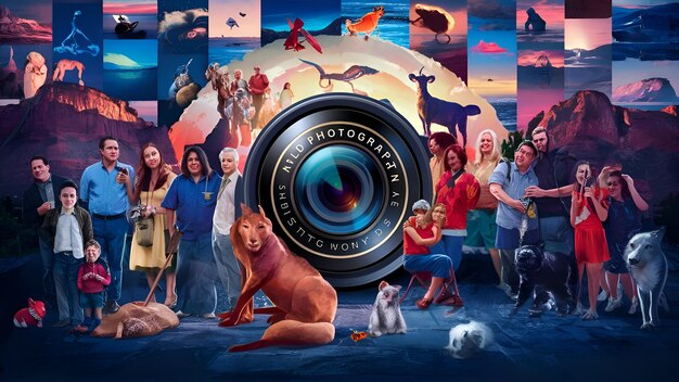 A wide shot showcasing the stunning cinematography of , with characters positioned against a vibrant and symbolic background. The composition is artistic, emphasizing the aesthetic quality of the drama.