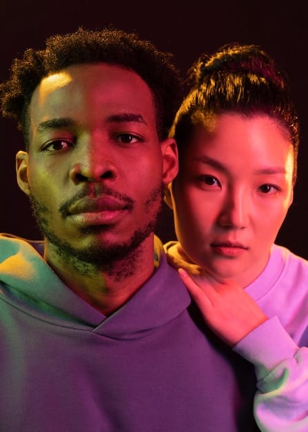 A split image contrasting two shots of the same character in different scenes: one in bright, vibrant clothing, the other in muted, dark colors, illustrating a shift in their emotional or moral state.