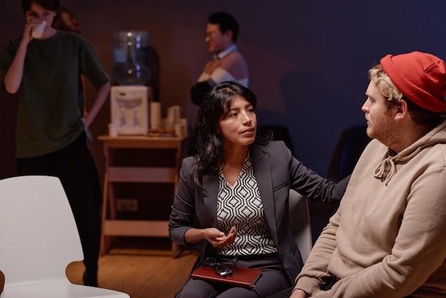 An emotional scene from a drama with audiences of diverse ages and backgrounds reacting with empathy and concern, capturing the ability of the performance to connect and move individuals.