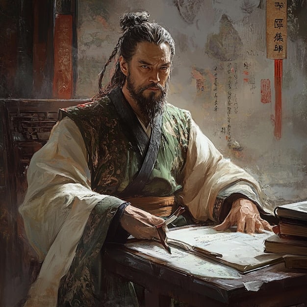 A split image showing a historical Confucian scholar writing calligraphy on one side and a modern K-drama character in a similar pose, highlighting the continuity of cultural traditions.