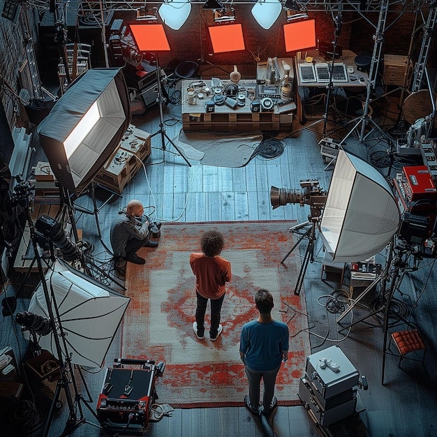 A montage showing various forms of dramatic expression, including a stage, a film set, and a television studio, representing the breadth of drama under review.