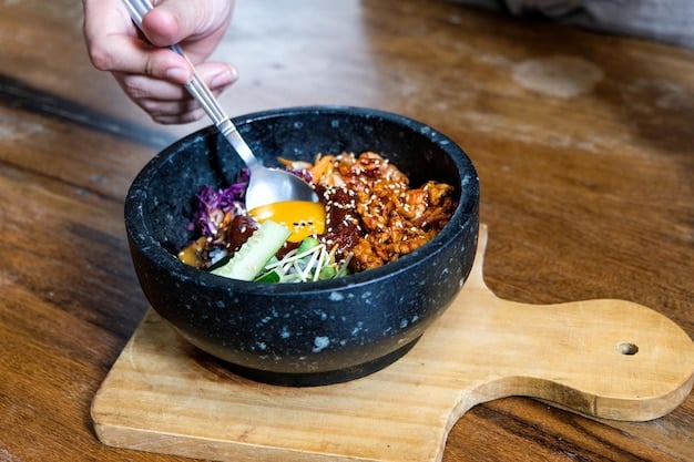 A close-up shot of a character lovingly preparing a traditional Korean dish, like bibimbap, with fresh and colorful ingredients. The character's hands are shown carefully arranging the elements, conveying a sense of care and dedication.