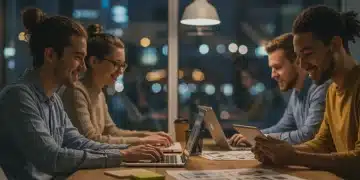 Young professionals boosting earnings with online gigs in 2026, working remotely on laptops.