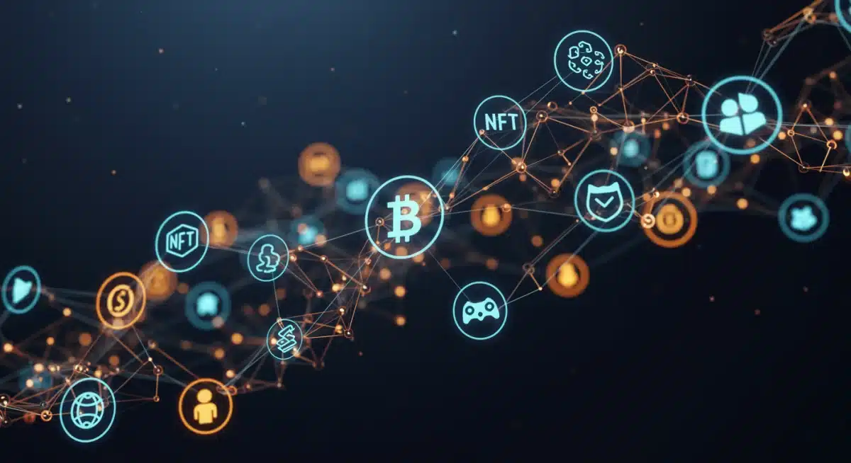 Blockchain network illustrating interconnected gaming assets and decentralized ownership
