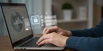 Hands adjusting browser privacy settings on a laptop screen for enhanced data protection