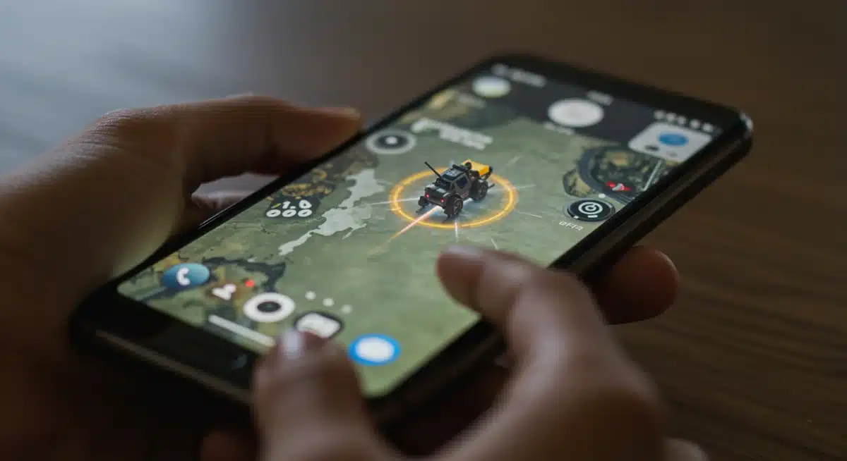 Smartphone displaying high-fidelity cloud-streamed mobile game