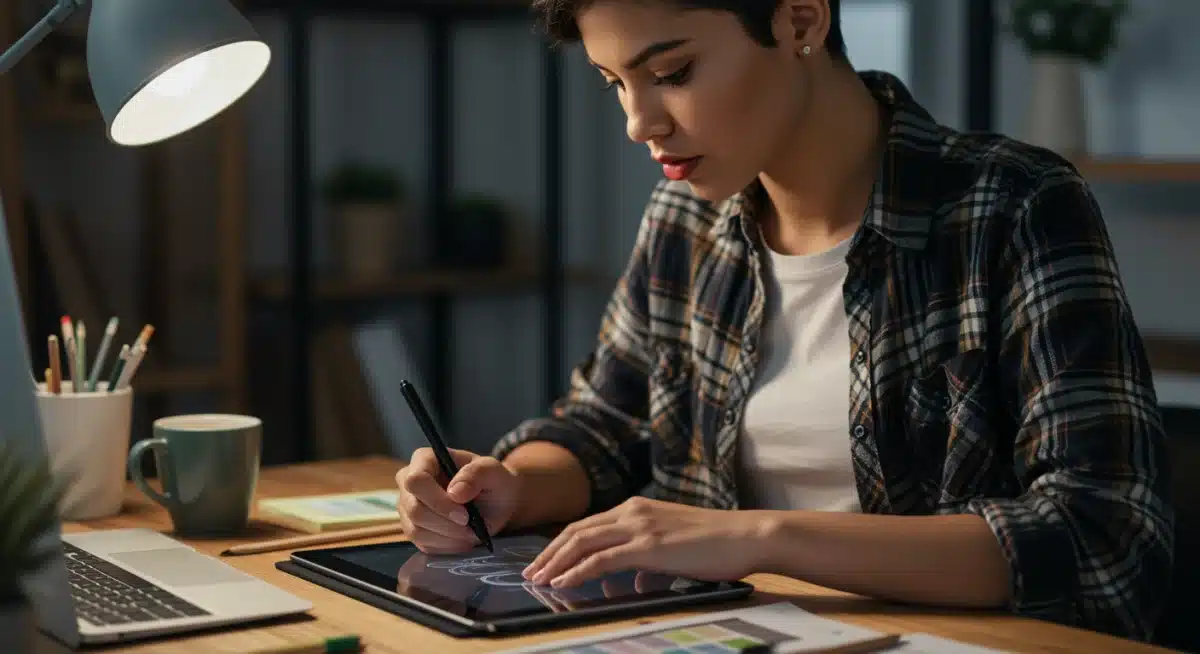 Woman designing digital products to sell online