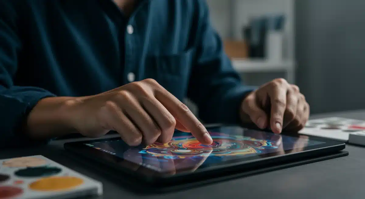 Digital artist creating art with an AI generator interface