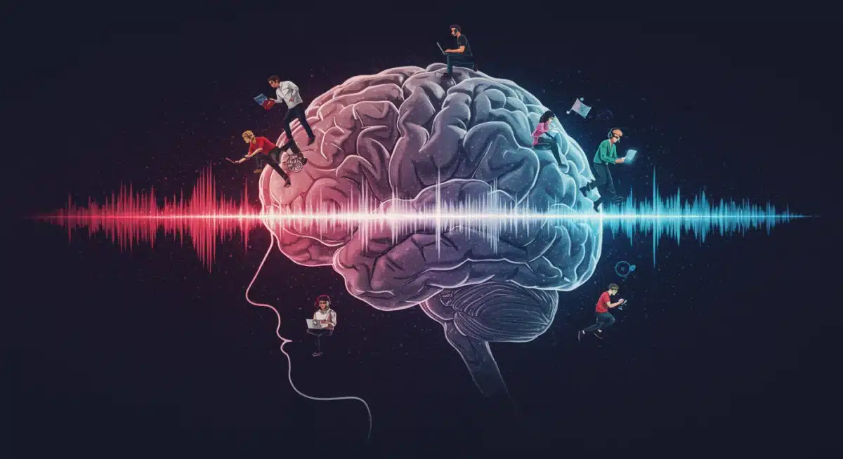 Brain-like soundwave symbolizing educational podcast engagement and learning