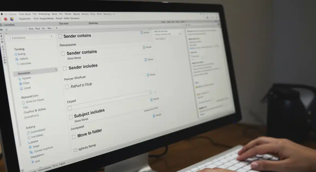 Email client filter settings interface with various rules being configured