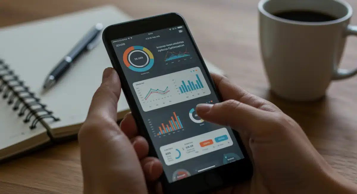 Smartphone displaying financial analytics tool for real-time income tracking and optimization.