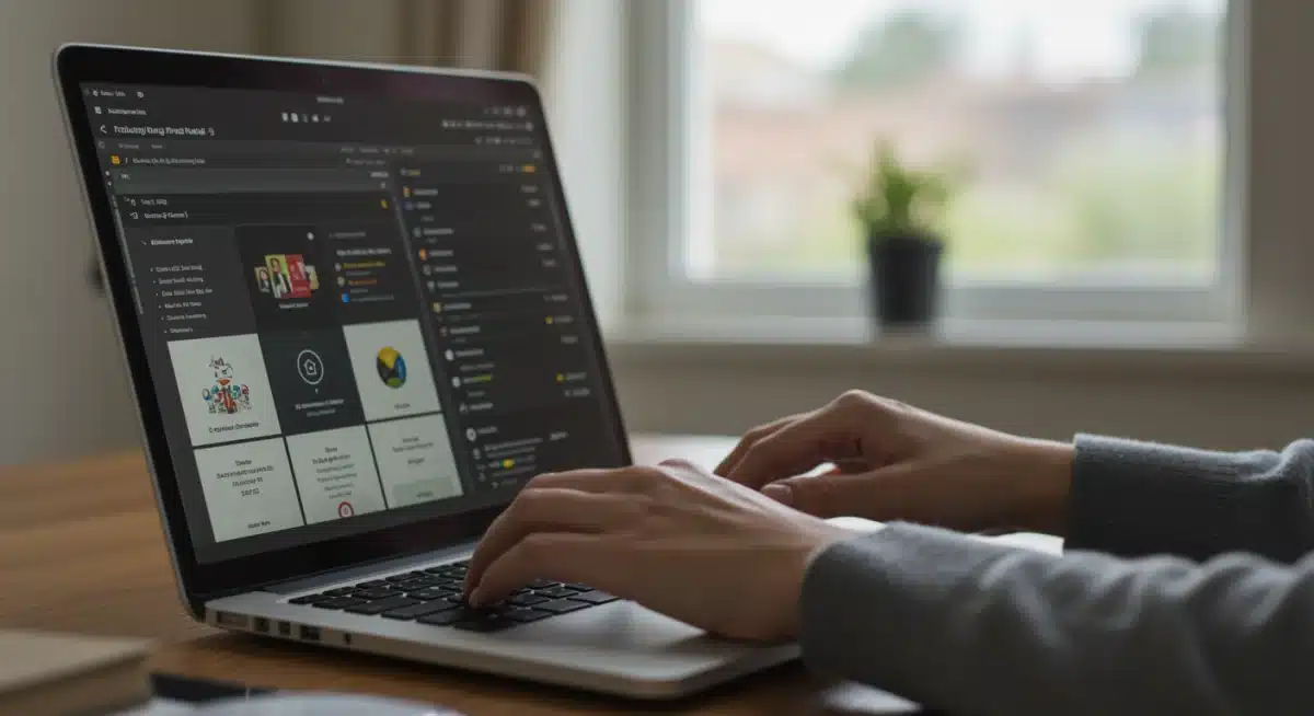 Hands typing on laptop, showcasing a freelancing platform dashboard for online work.