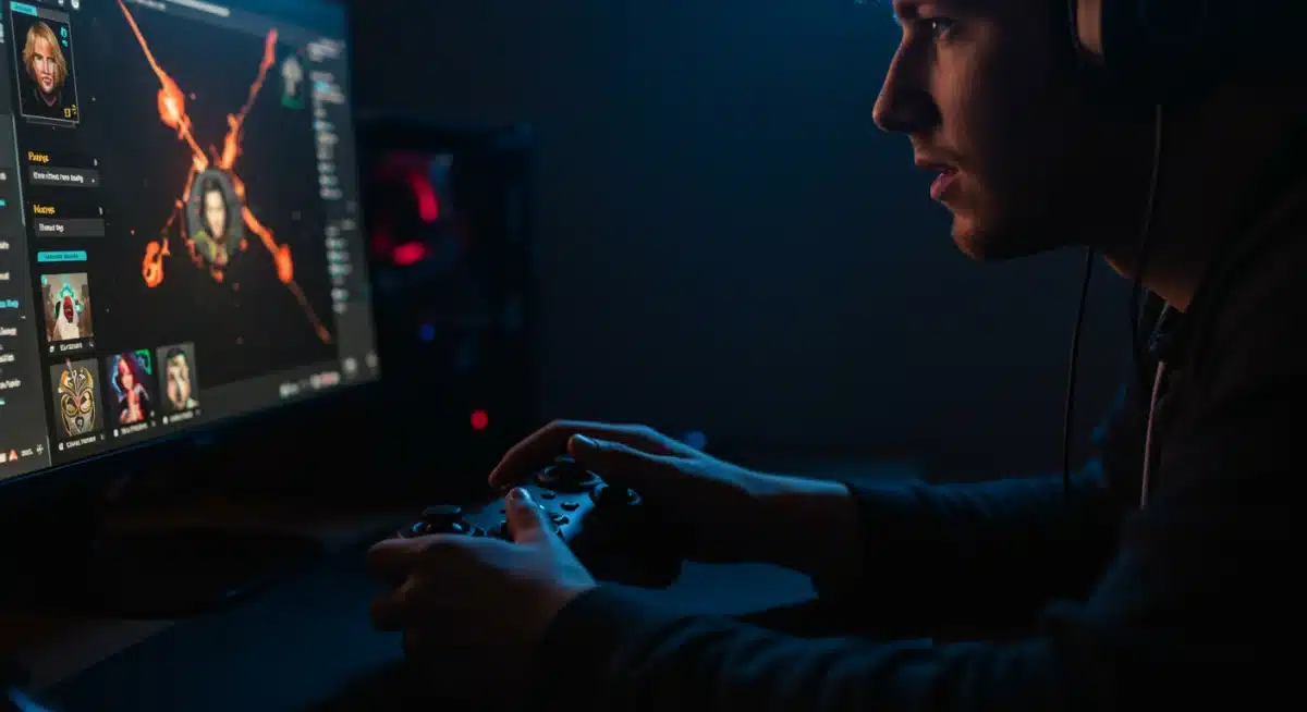 Gamer's hands playing an indie game on a controller, focused on the screen, illustrating immersive gameplay.