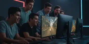 Gamers enjoying high-performance monitors in a modern setup