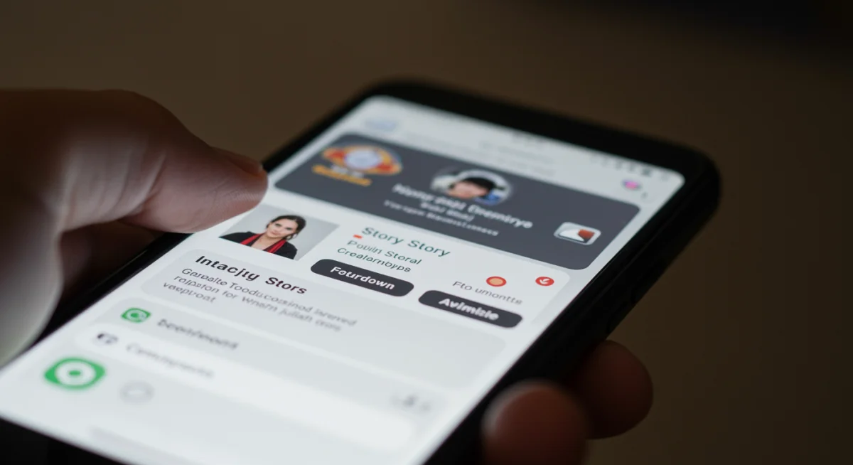 Interactive story content on a smartphone screen with polls and AR filters, demonstrating extended engagement features.