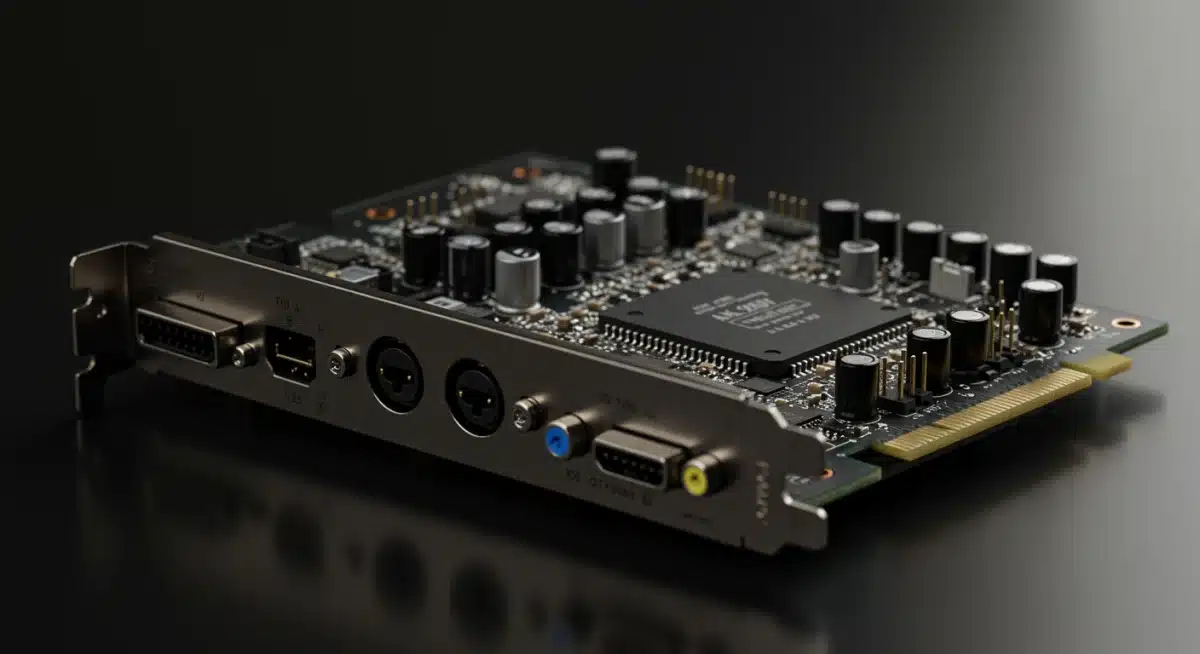 Advanced internal gaming sound card with multiple ports and detailed circuitry.