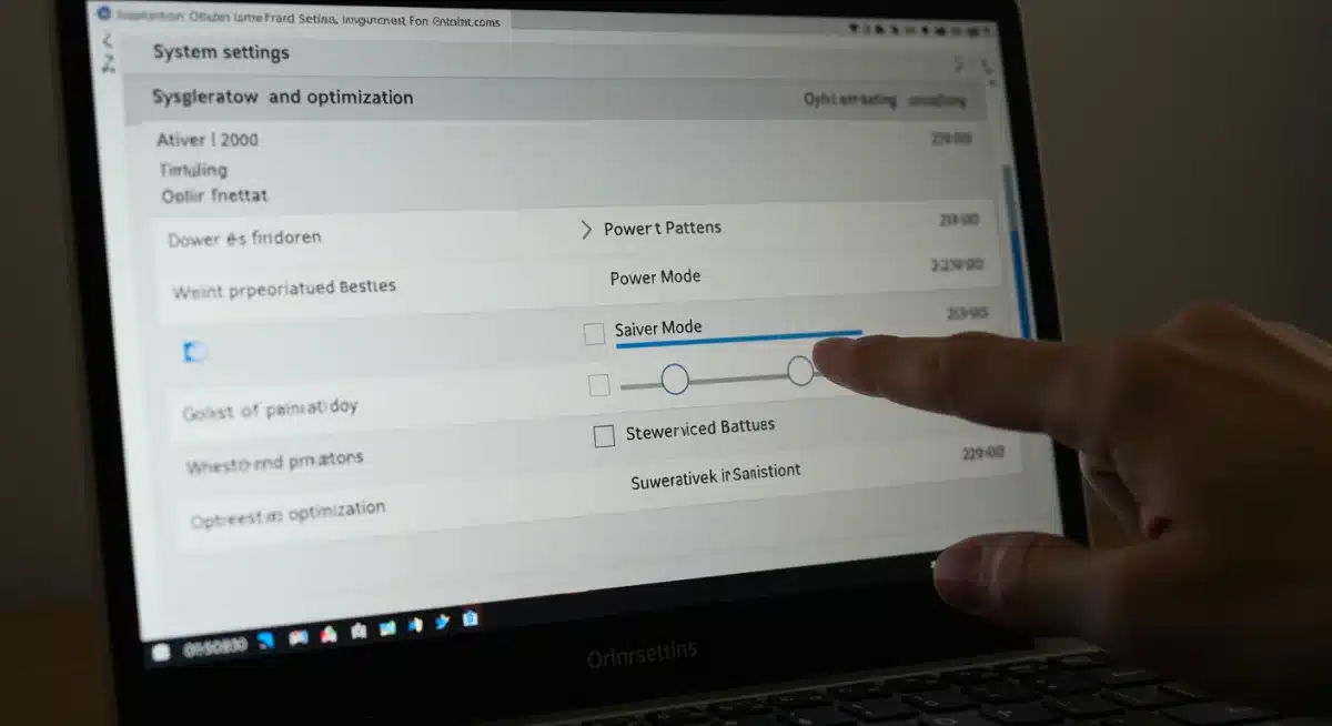 Laptop power settings menu with brightness and power mode options