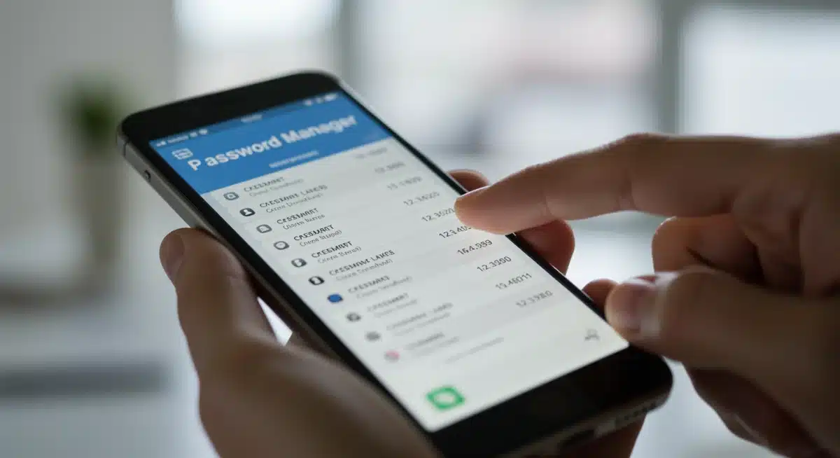 Smartphone displaying a password manager interface with encrypted credentials