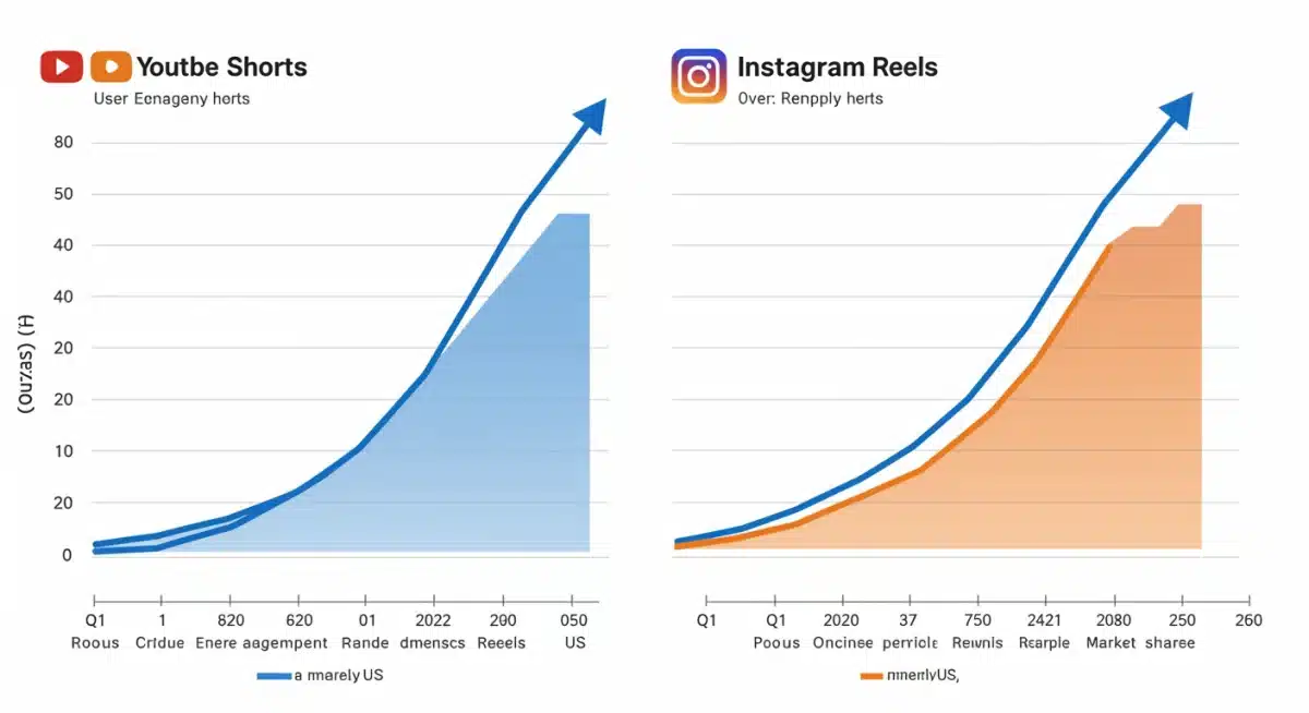 Graph illustrating the competitive growth and market share of Reels and Shorts in the US during Q1 2026.