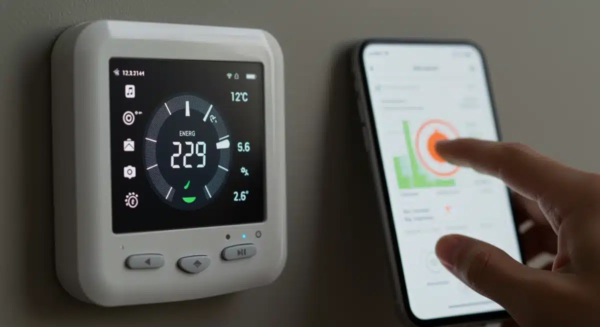 Smart thermostat display with smartphone app control for energy management