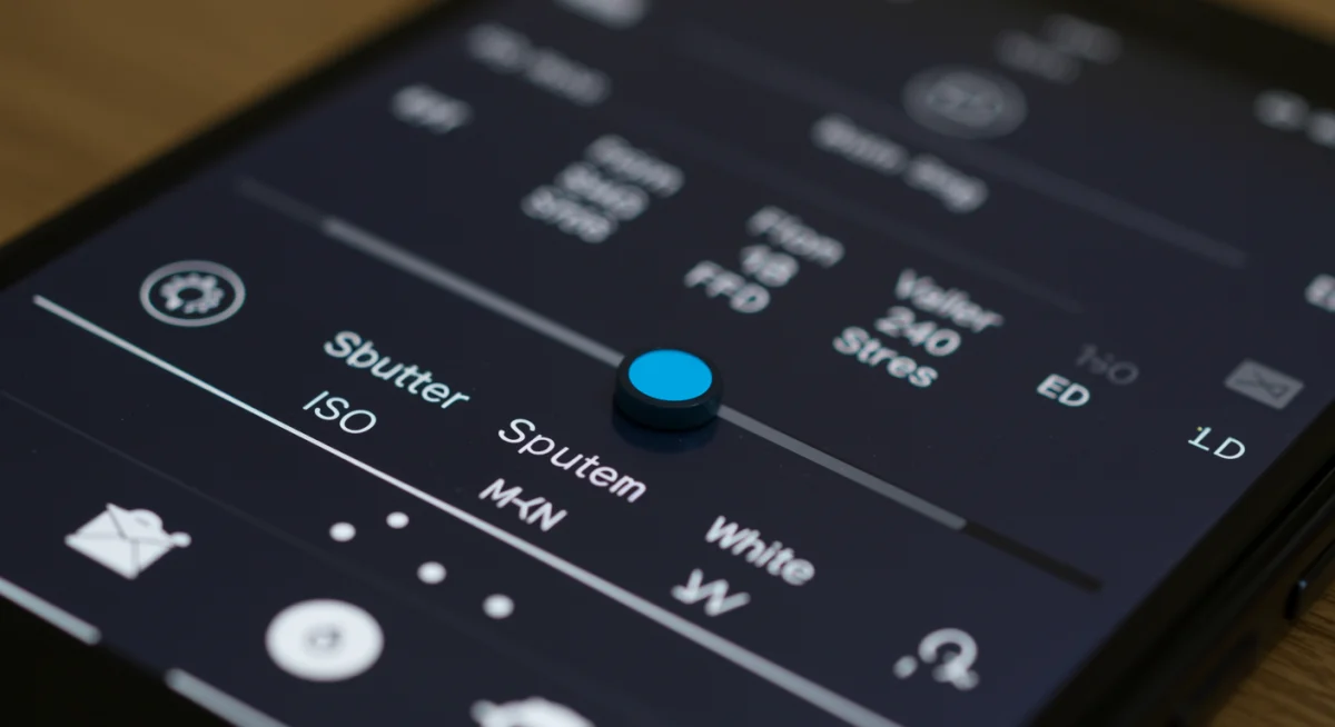 Smartphone camera interface showing advanced manual settings
