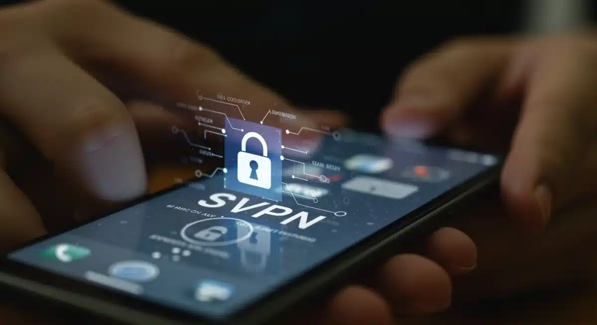 Smartphone displaying secure VPN connection and padlock icon