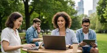 Don't Miss Out: Seasonal Online Gigs That Pay Extra During Summer 2026 Diverse young adults working remotely on laptops and tablets in a sunny park during summer 2026, enjoying flexible online gigs.