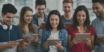 Young people interacting with internet challenges on mobile devices