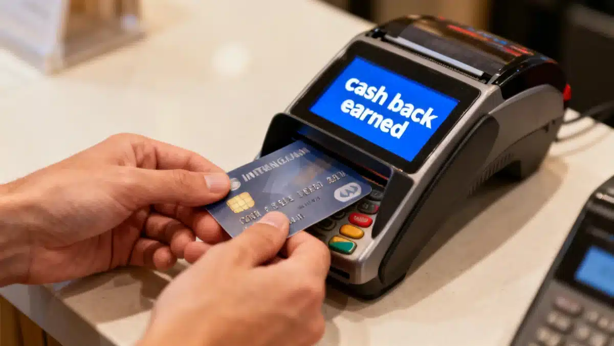 Credit card transaction earning cash back at a retail store