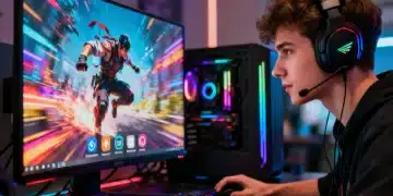 Young man streaming lag-free content with optimized bandwidth setup