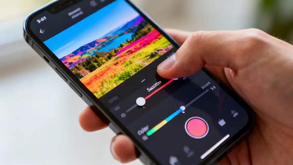Smartphone screen showing photo editing app interface