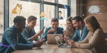 Young adults engaging with trending internet memes on digital devices in early 2026.