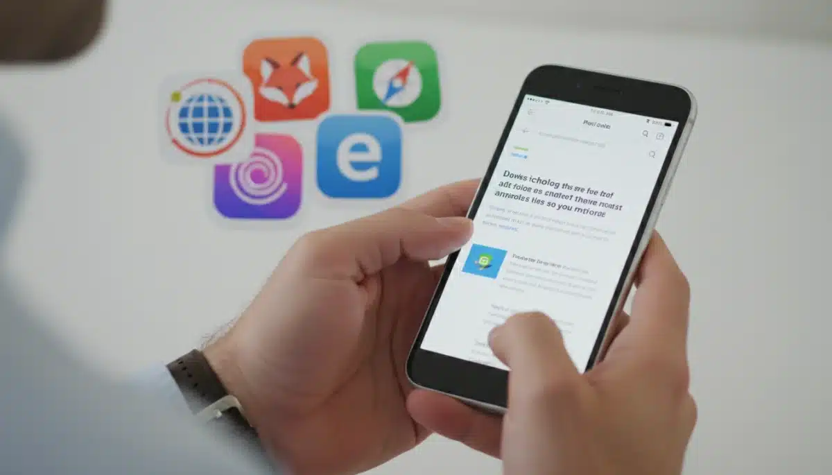 Person holding smartphone with ad-free webpage