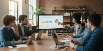 Young professionals strategizing affiliate marketing in a modern office