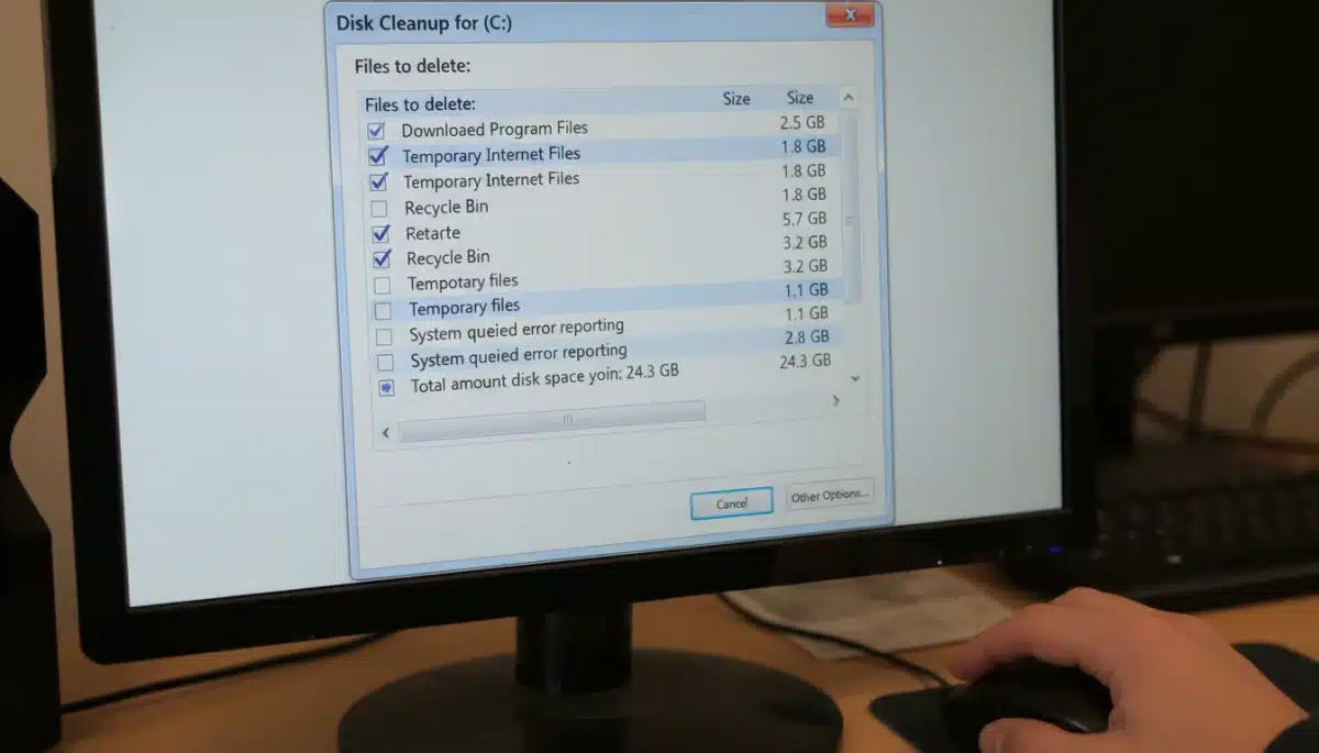 Disk Cleanup utility showing files to be deleted