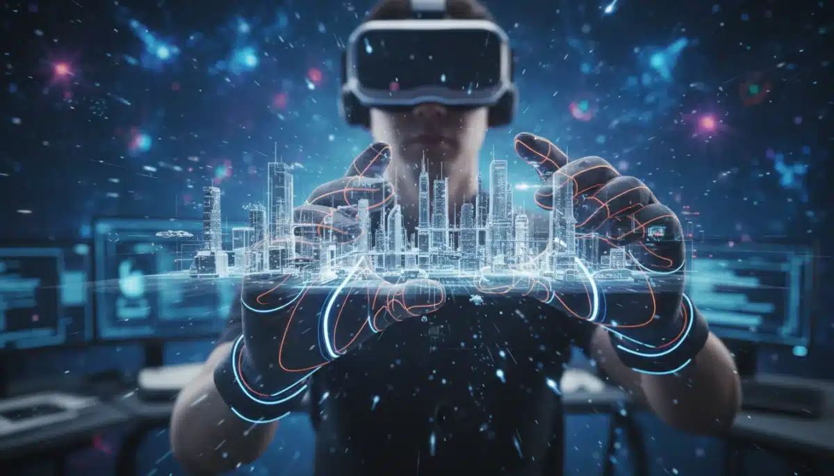 Gamer's hands using haptic gloves to create 3D digital assets in metaverse