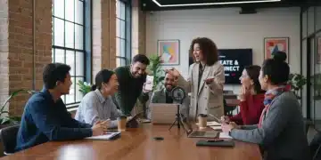 Young adults collaborating on micro-influencer content in a modern co-working space