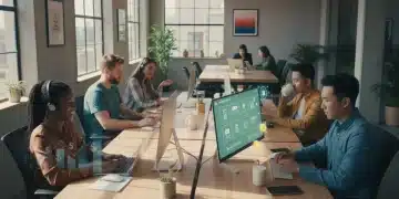 Young adults boosting micro-task earnings on laptops in a co-working space